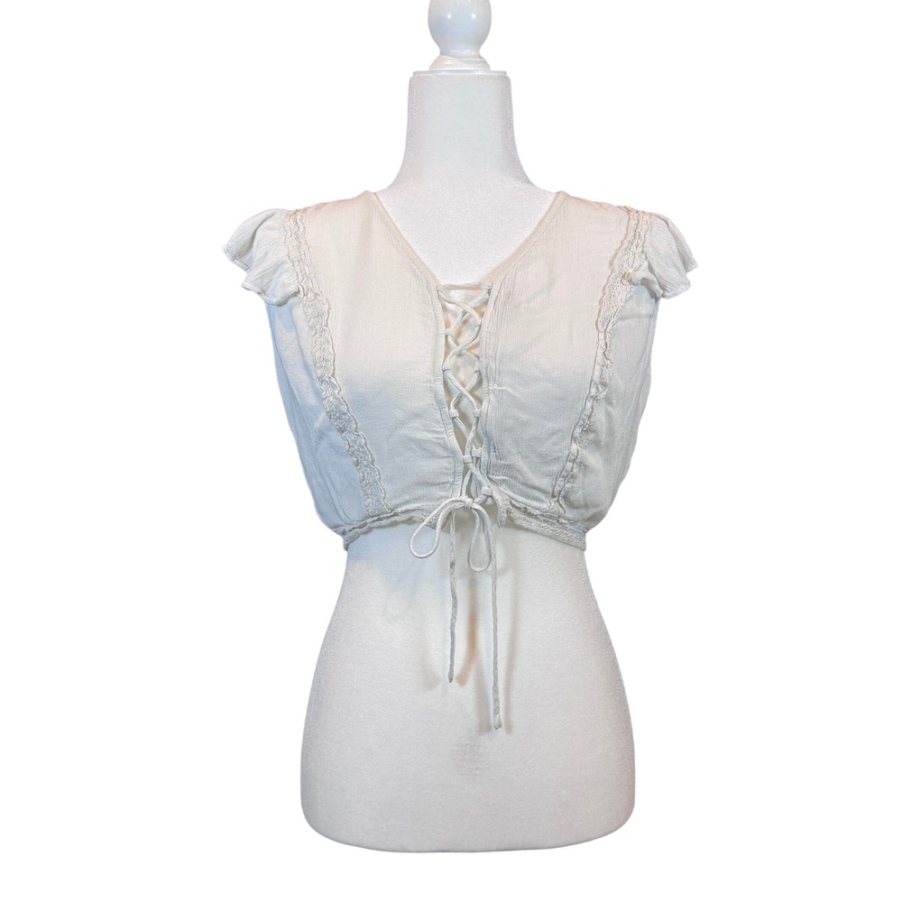 American Rag Lace Up Crop Top Cream